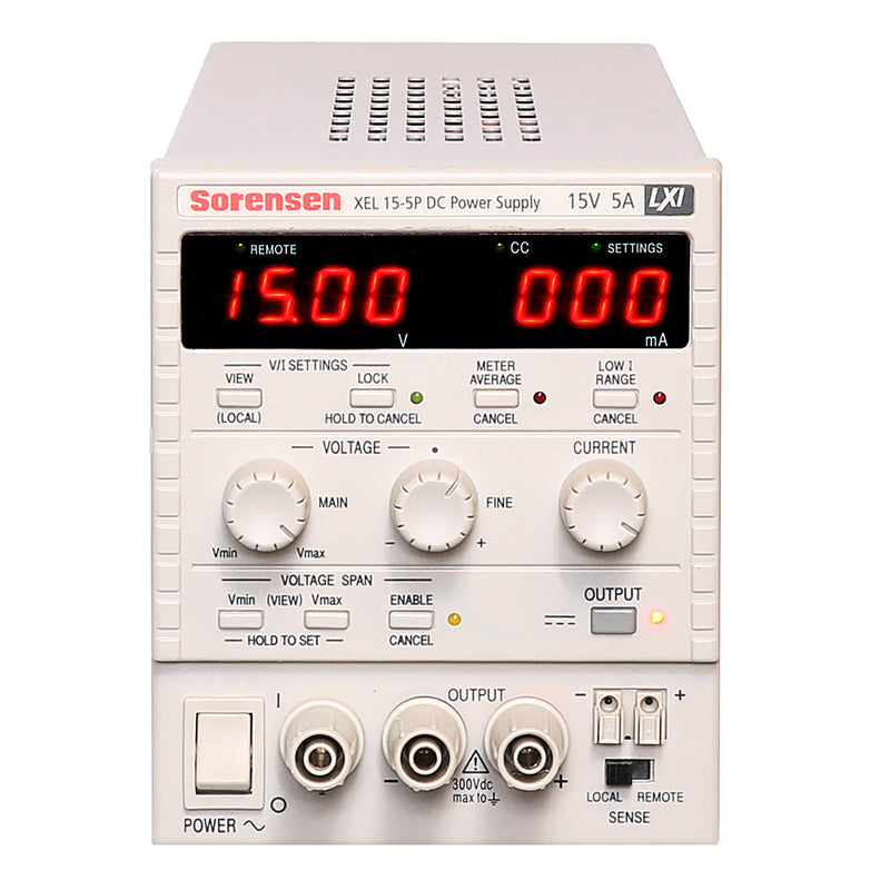 Ametek / Sorensen XEL 15-5P Programmable DC Power Supply, 0 to 15 Vdc, 0 to 5 A, with LAN, USB, RS-232